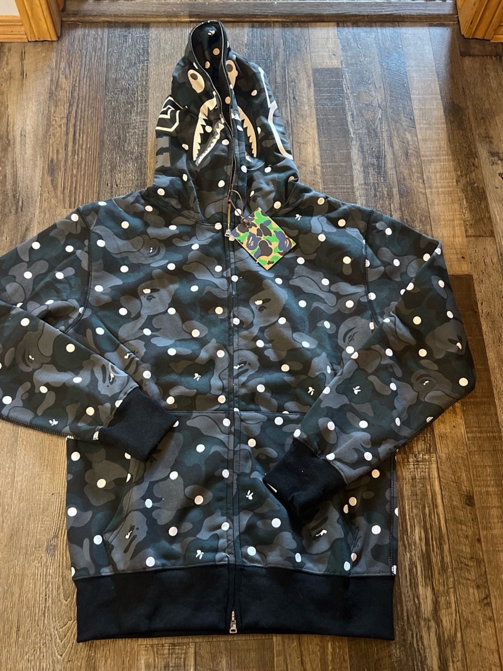 Bape Black/Grey Polka Dot Shark Zip-Up Hoodie